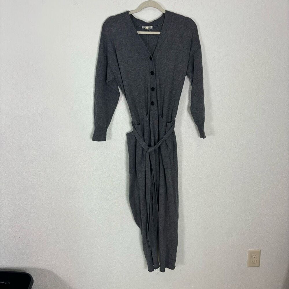 Alex Mill Grey Wool and Cotton Henley Long Sleeve Jumpsuit with Pockets & Belt S